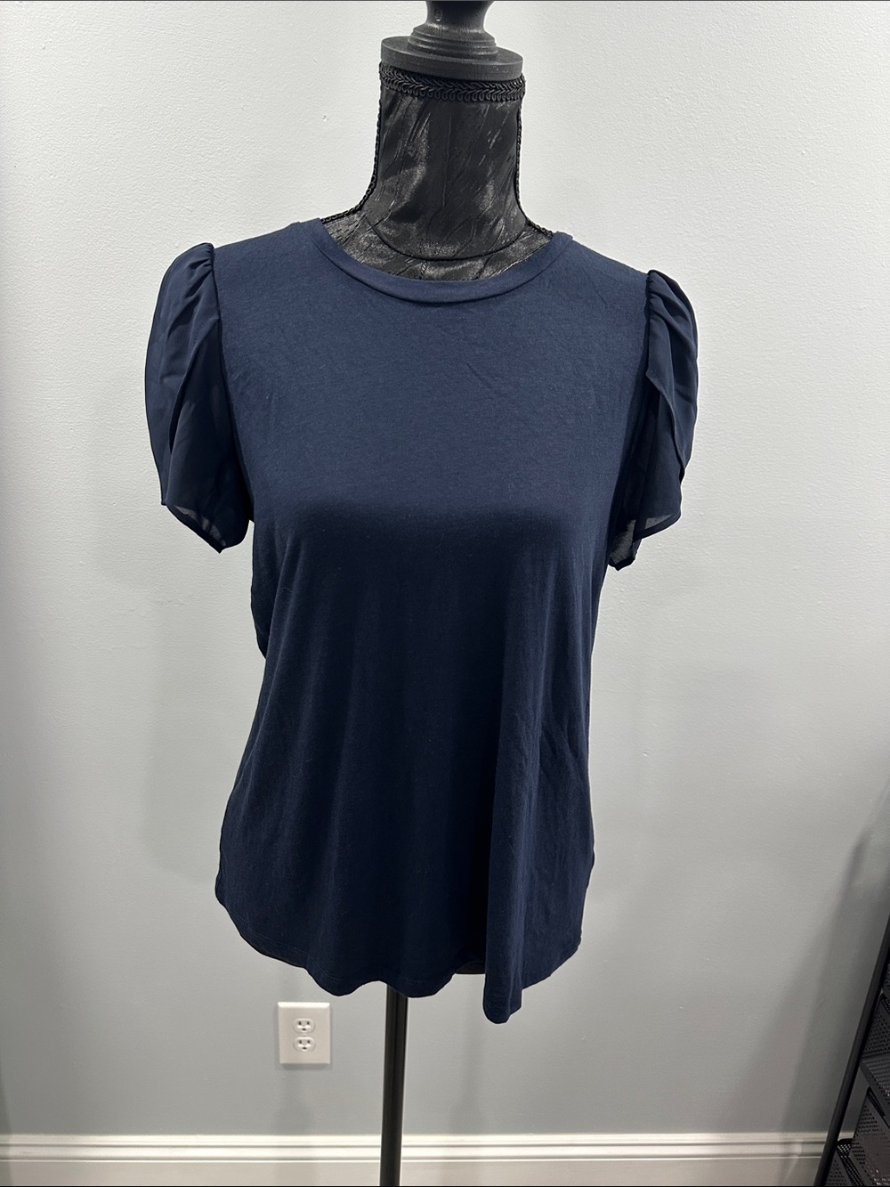 MICHAEL Michael Kors Navy Puff-Sleeve Crew Tee